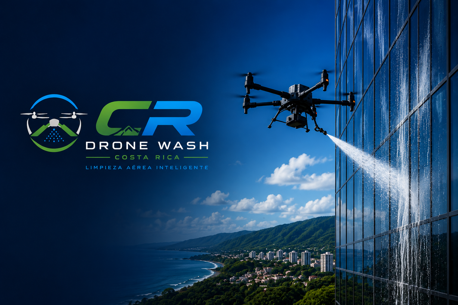 Drone cleaning a commercial building in Costa Rica
